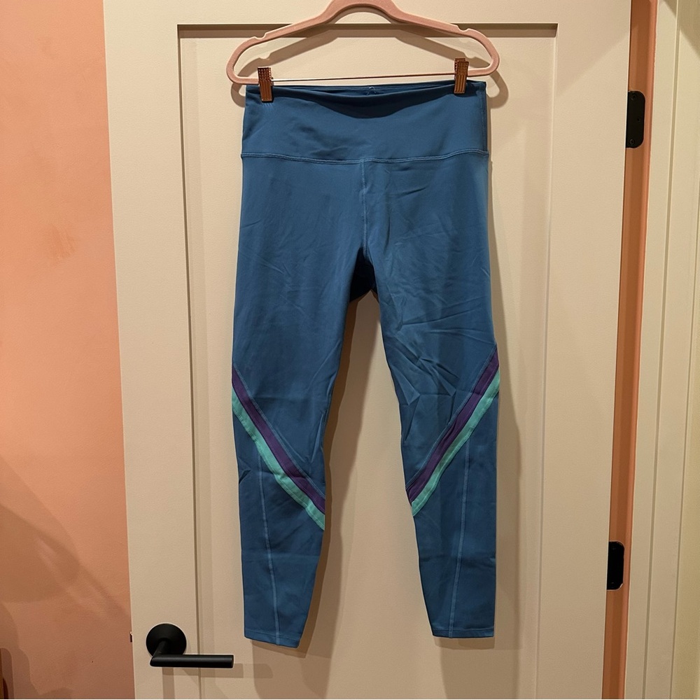 L*Space Blue Leggings with Purple and Green Accents